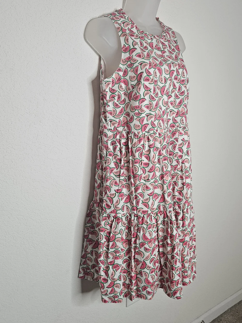 J.Crew Watermelon Print Tiered Mini Dress Size 4 Pink Sleeveless Cotton Blend
